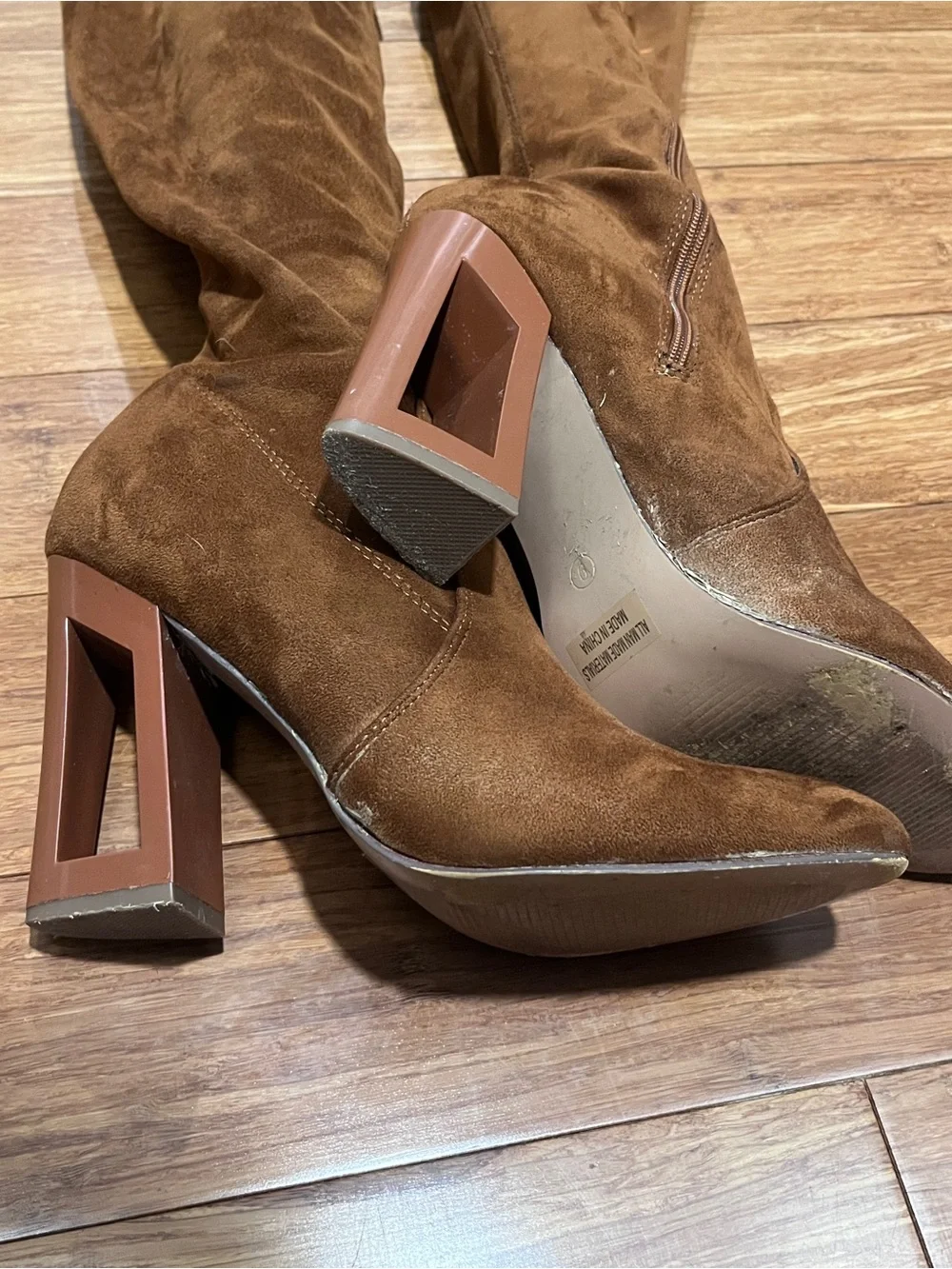 X2B Women’s Brown Over-the-Knee Faux Suede Block Heel Boots